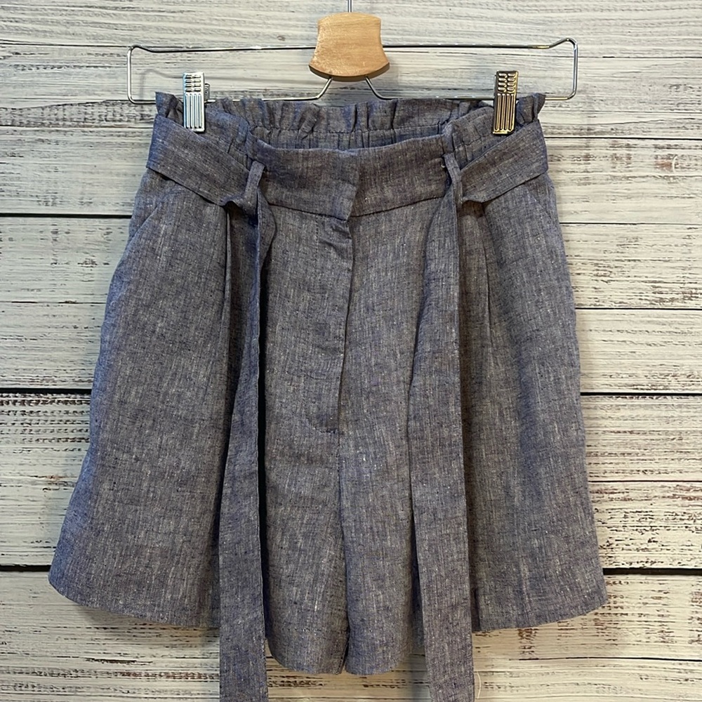 H&M Paperbag Linen Shorts Denim Blue Color Size 4